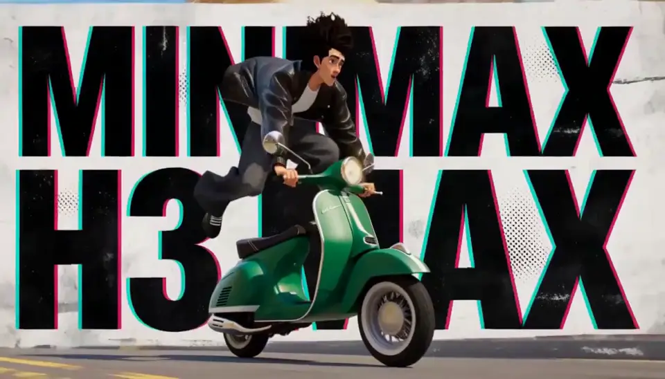 Official MiniMax H3 Max example tracking a scooter downhill with engine audio